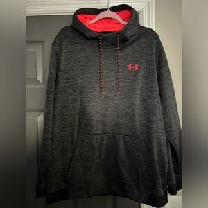 Dark Grey and Pink Under Armour Hooded Sweatshirt XXL Loose